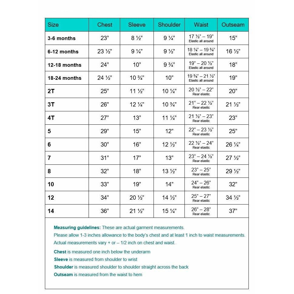 5 Piece Page Boy Suits size chart