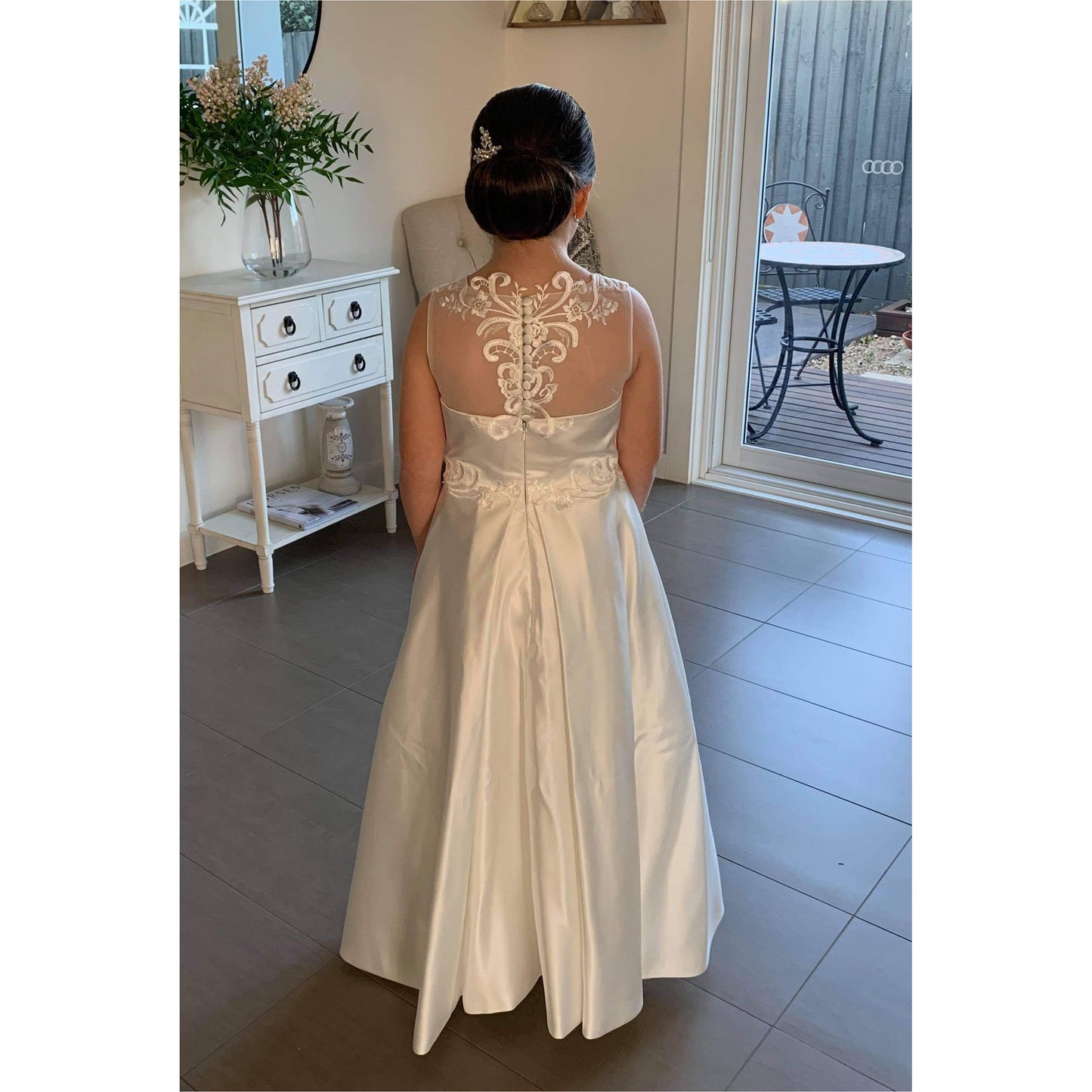 Load image into Gallery viewer, white satin communion dress
