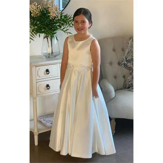 Load image into Gallery viewer, white satin communion dress
