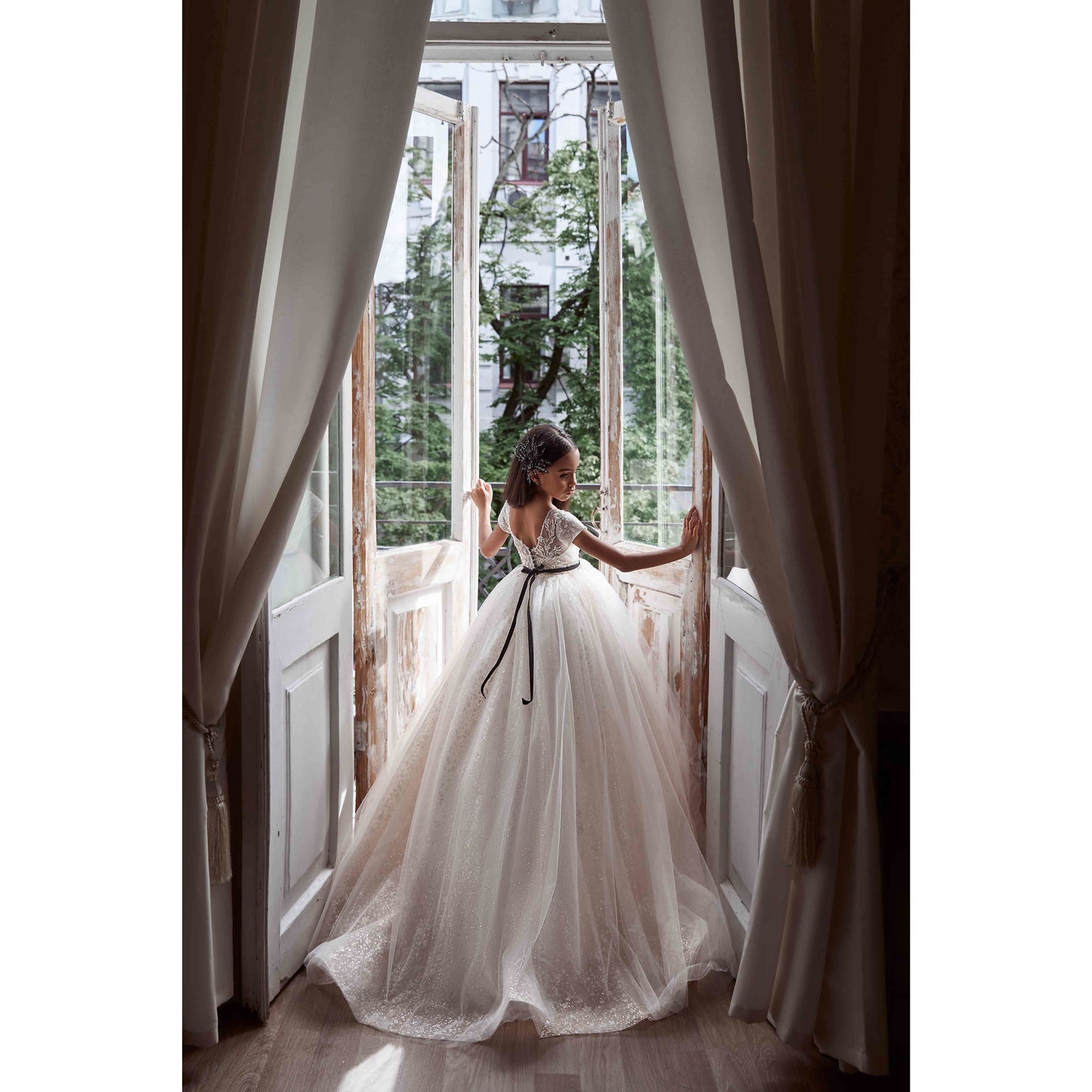Lux flower girl dress in ivory