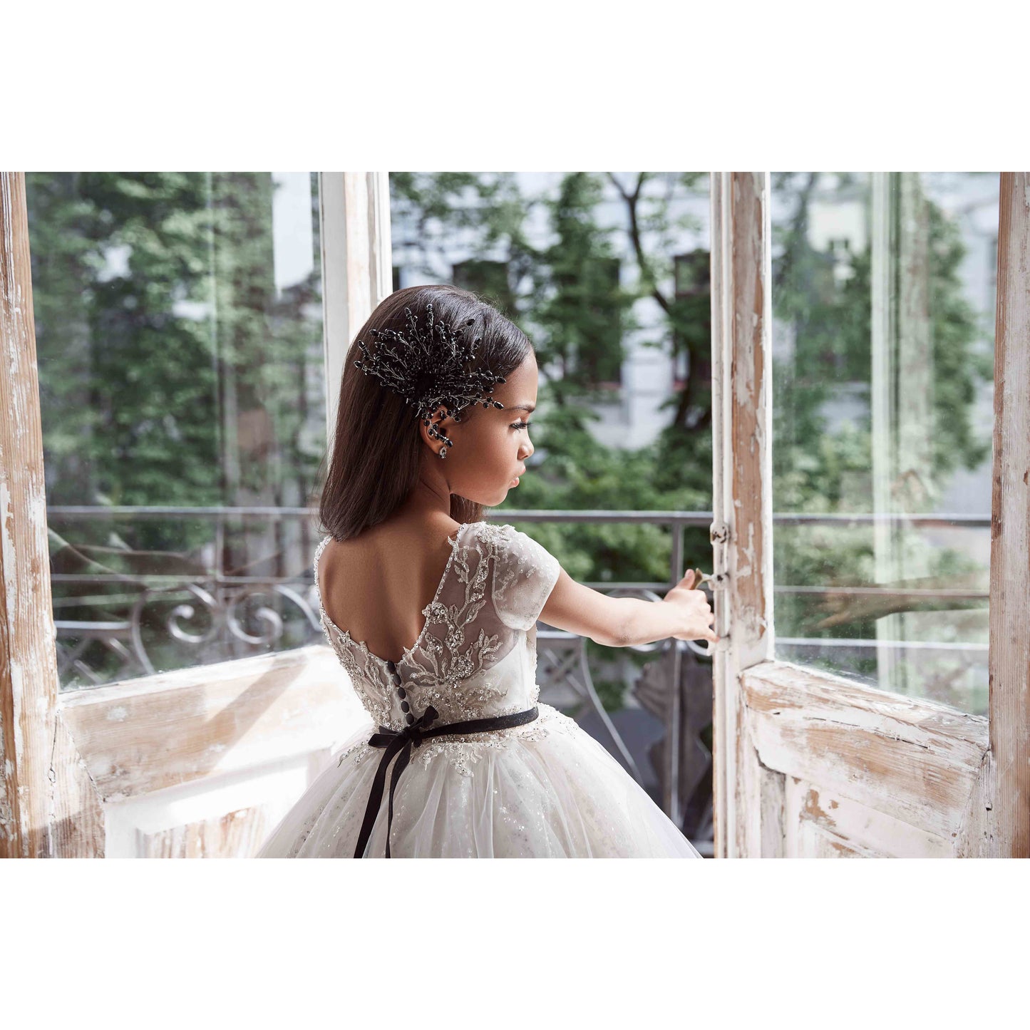 lace beaded flower Girls Dress