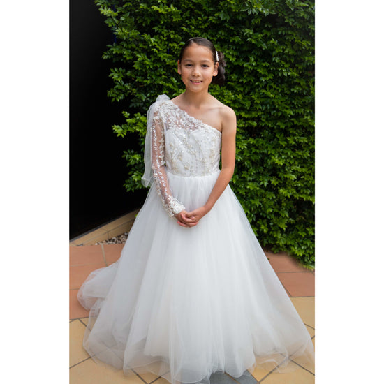 one shoulder holy communion dress