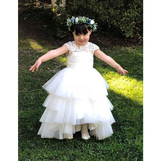 Custom Made Guipure lace dress with high and low skirt
