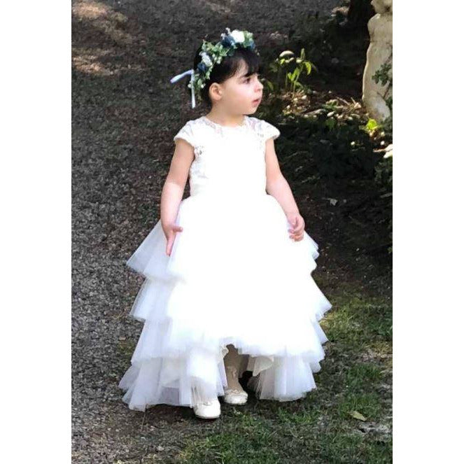Custom Made Guipure lace dress with high and low skirt