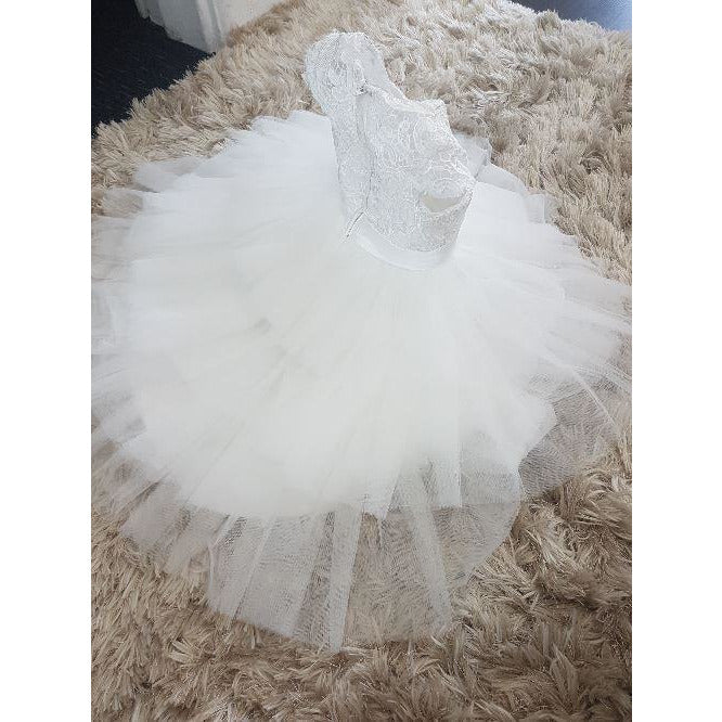 Custom Made Guipure lace dress with high and low skirt