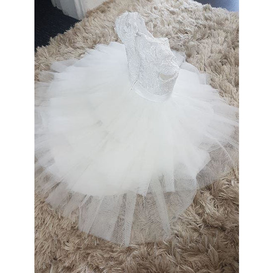 Custom Made Guipure lace dress with high and low skirt