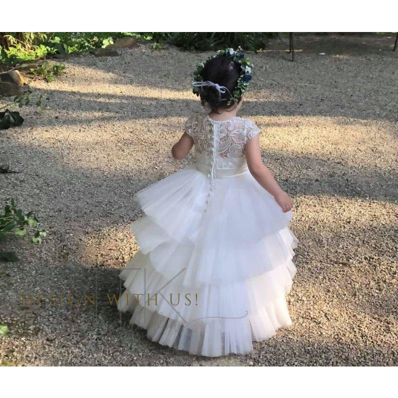Custom Made Guipure lace dress with high and low skirt