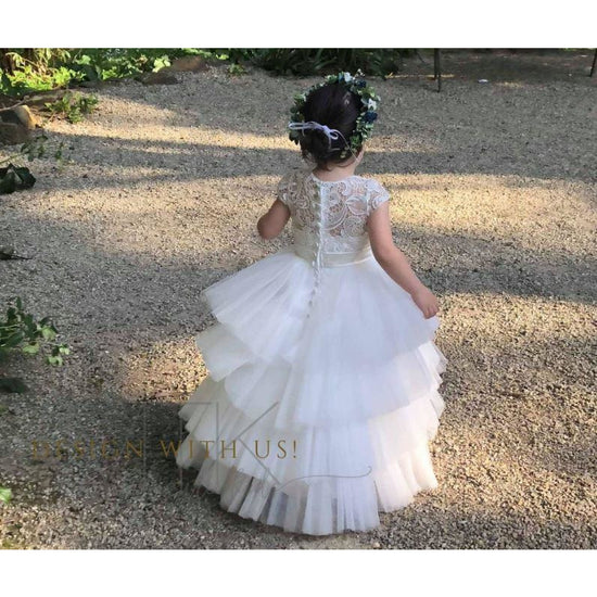 Custom Made Guipure lace dress with high and low skirt
