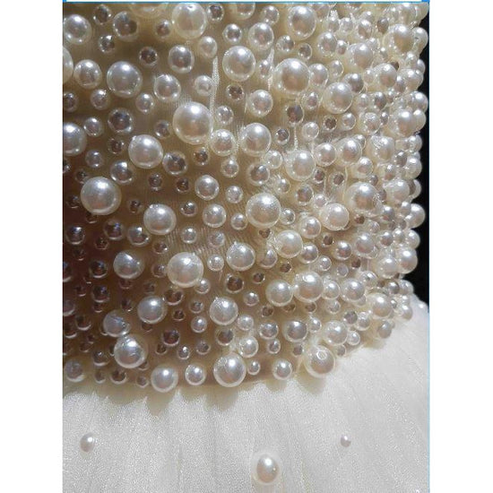 Custom Made Sophia hand beaded pearl dress ice pink | Mini Treasure Kids Custom Made Sophia hand beaded pearl dress ice pink | Mini Treasure Kids