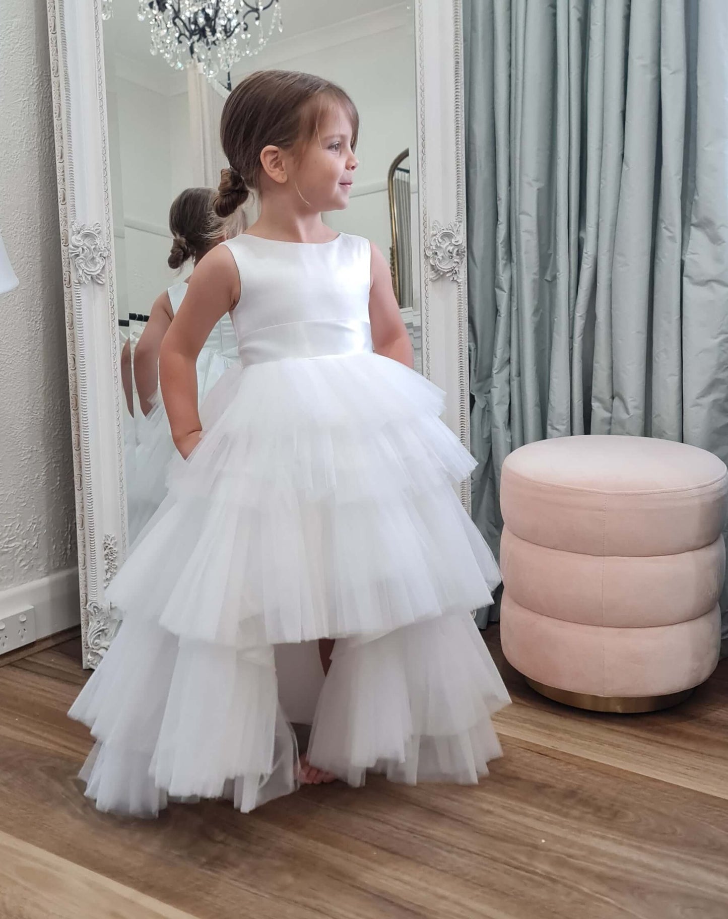 Load image into Gallery viewer, Flower girl dress &amp;#39;Ivory&amp;#39; which is often referred to as Silk White/Bridal White
