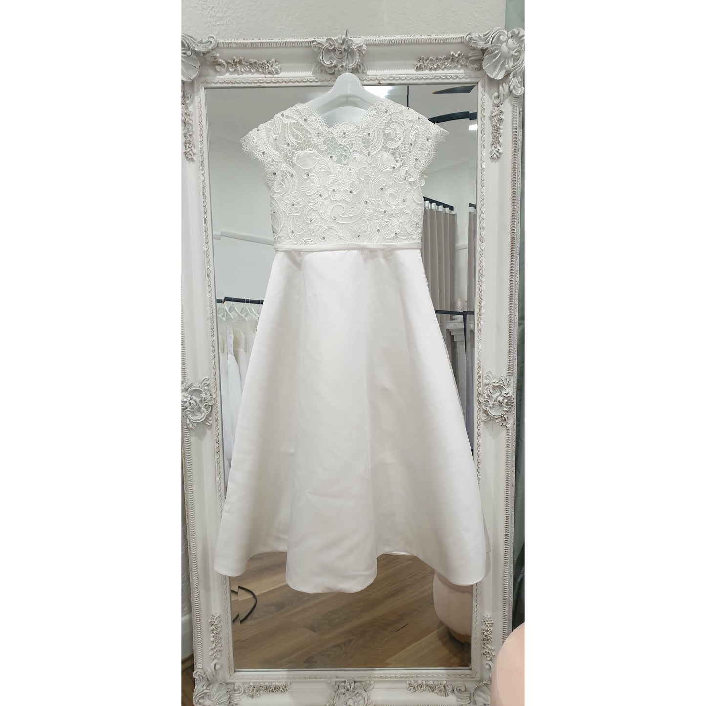 Lace Bodice With Diamante A line Satin Communion Dress