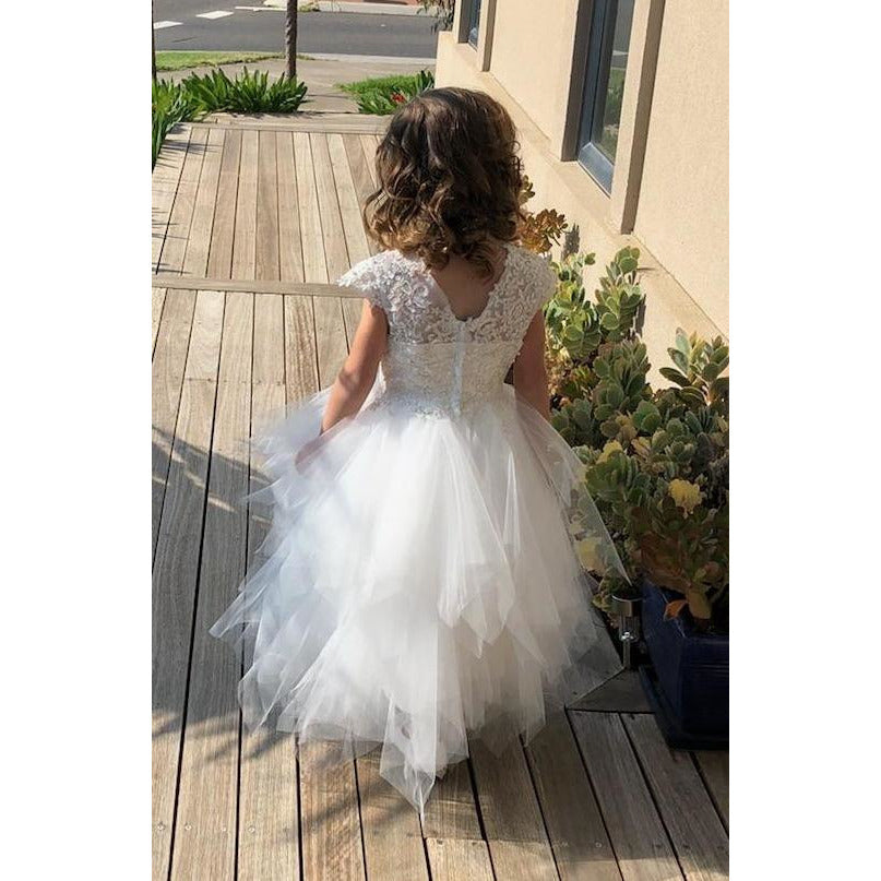 Load image into Gallery viewer, ivory  flower girl dress With Handkerchief Skirt

