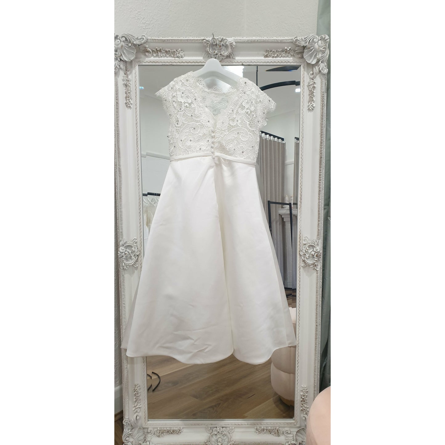 Lace Bodice With Diamante A line Satin Communion Dress