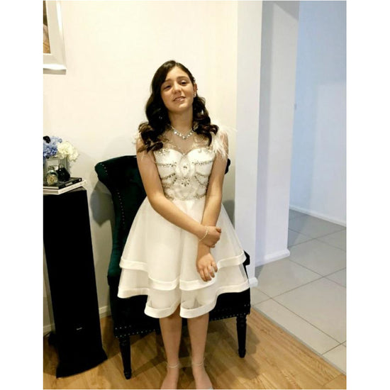 Isabella bella diaomnte dress with feathers