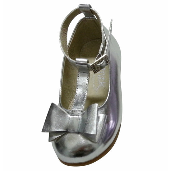 Silver girls dress leather T Bar Shoes