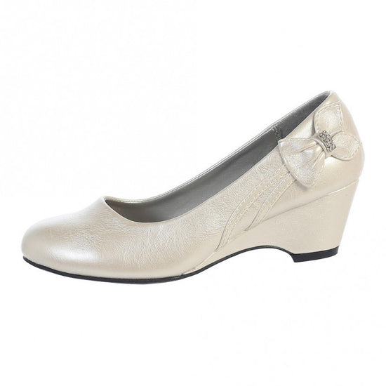 Load image into Gallery viewer, Wedge girls shoe with bow-Ivory
