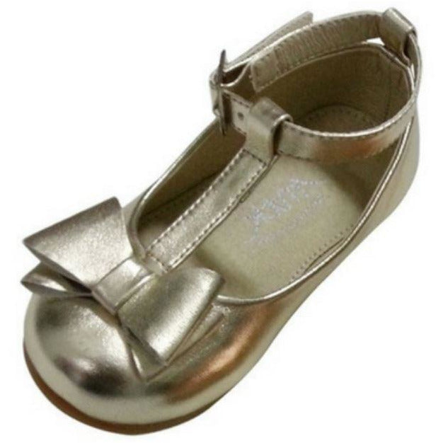 Gold girls dress leather T Bar Shoes 