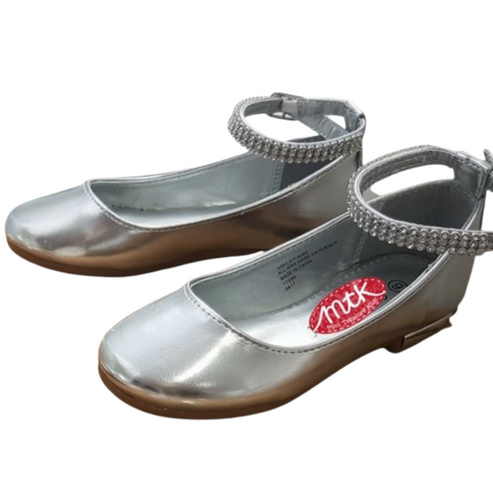 Diamante strap girls communion silver shoe