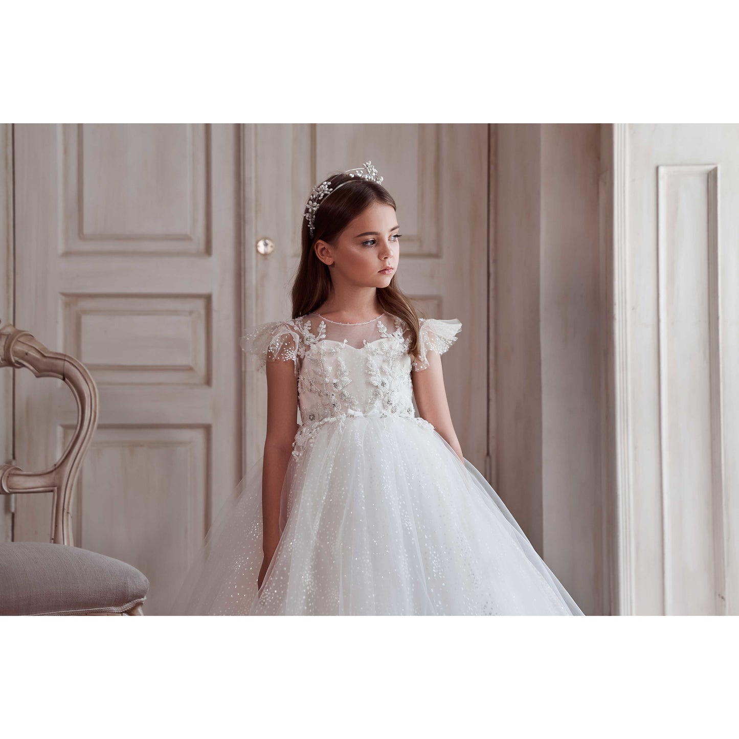 embroidery, lace, beads girl's flower girl dress