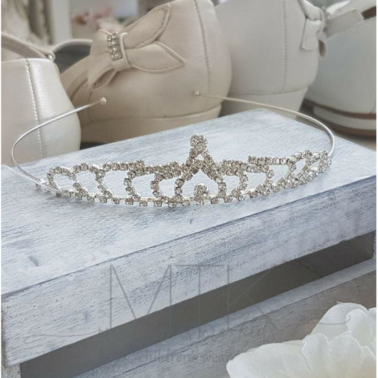 Silver princess tiara with diamantes on headband
